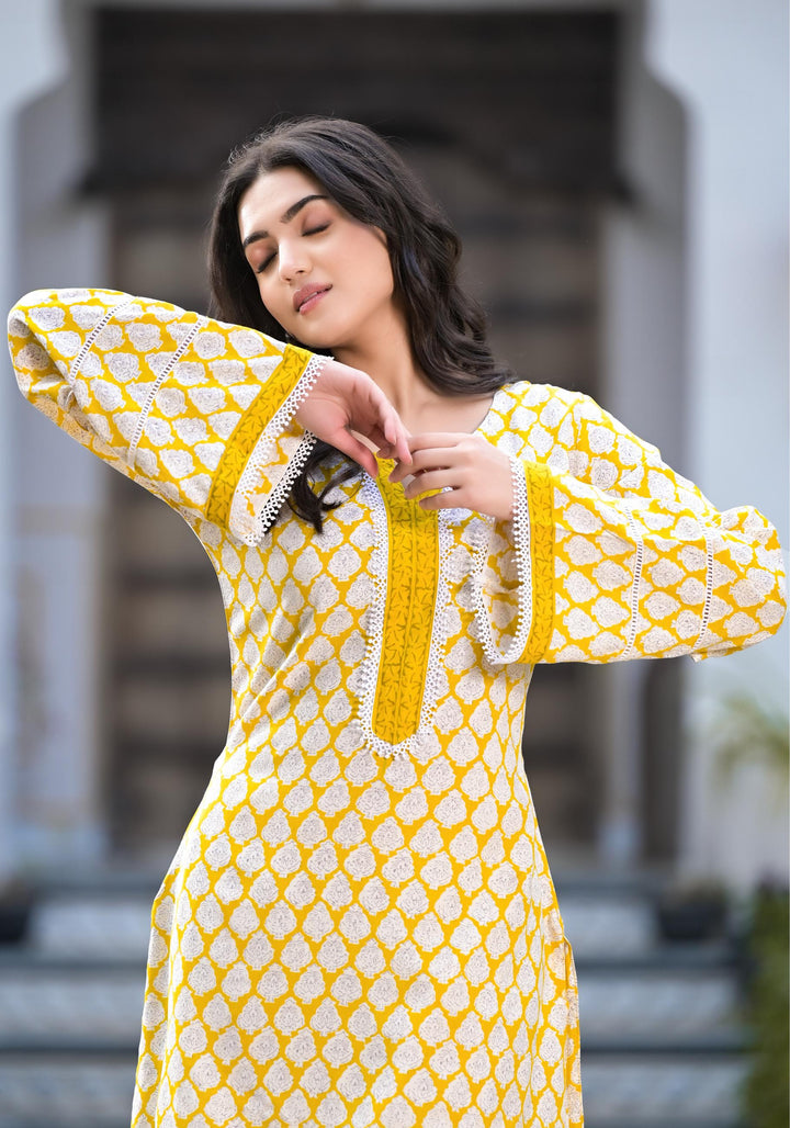 Yellow-Rayon-Floral-Print-2-Piece-Kurta-Set