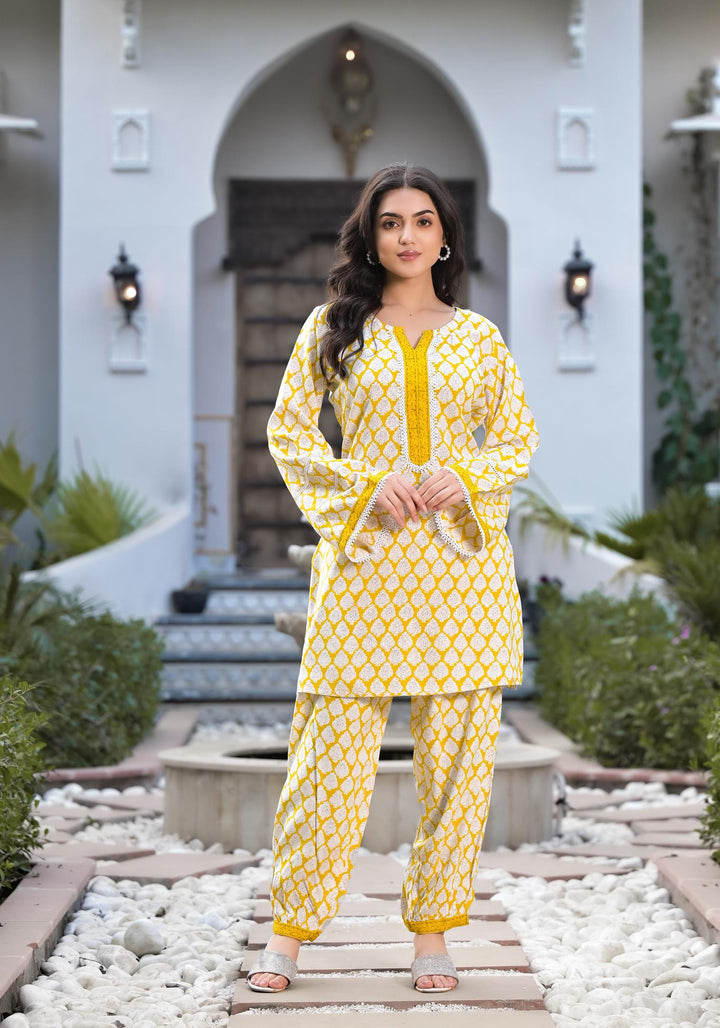 Yellow-Rayon-Floral-Print-2-Piece-Kurta-Set