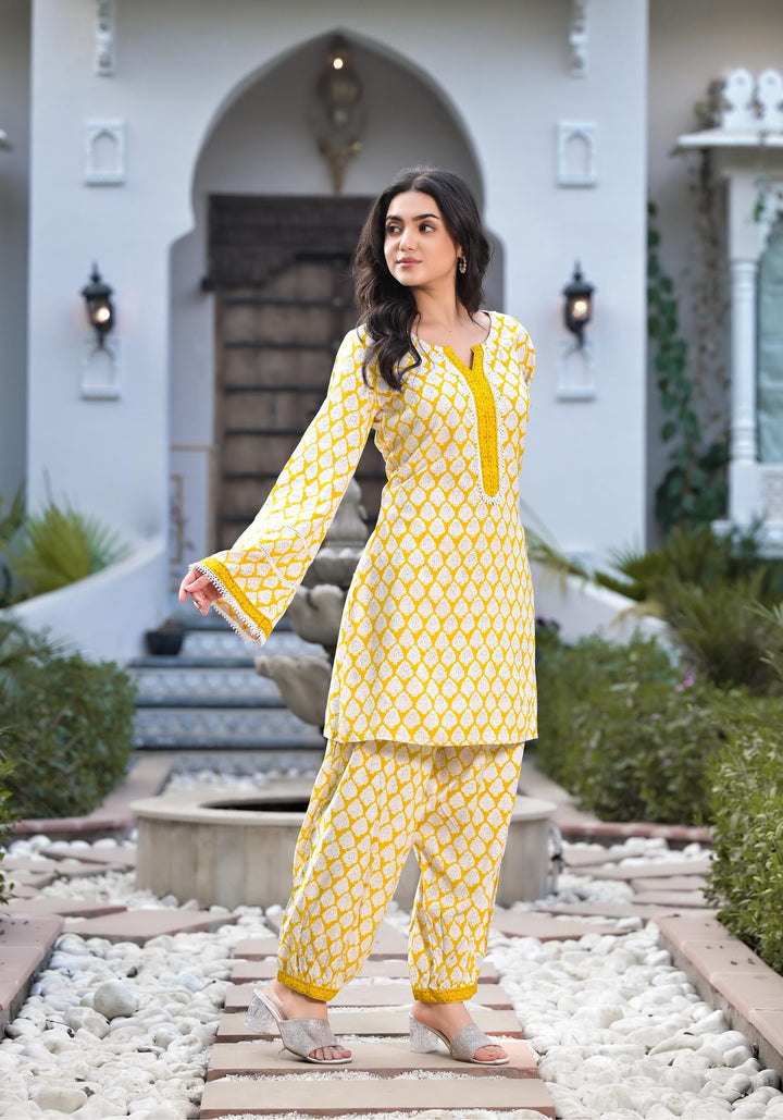 Yellow-Rayon-Floral-Print-2-Piece-Kurta-Set