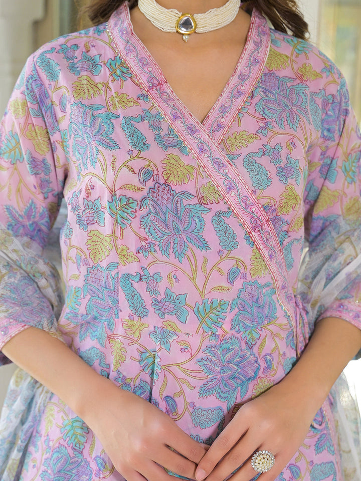 Pink-Cotton-Block-Print-Angarakha-Kurta-Set