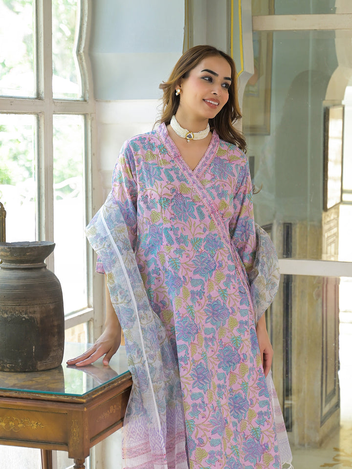 Pink-Cotton-Block-Print-Angarakha-Kurta-Set