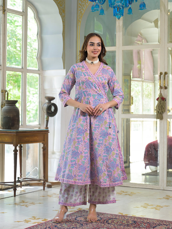 Pink-Cotton-Block-Print-Angarakha-Kurta-Set