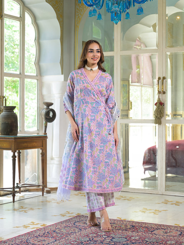 Pink-Cotton-Block-Print-Angarakha-Kurta-Set