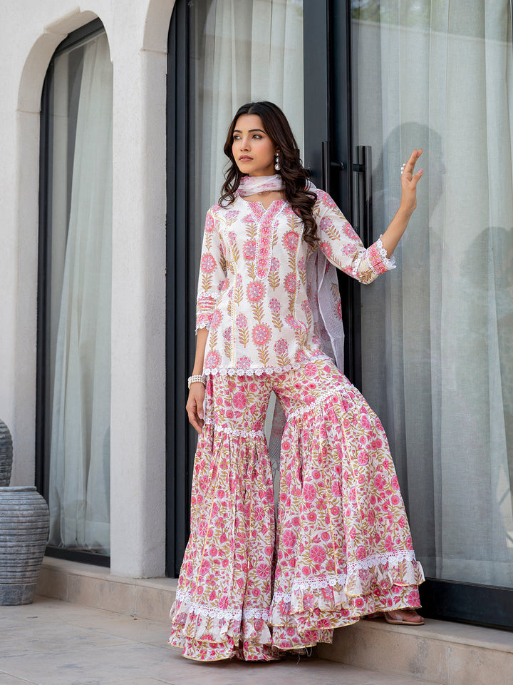 White-&-Red-Cotton-Floral-Print-Sharara-Set