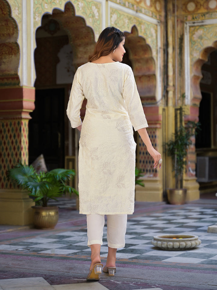 Cream-Solid-Chanderi-Silk-3-Piece-Kurta-Set