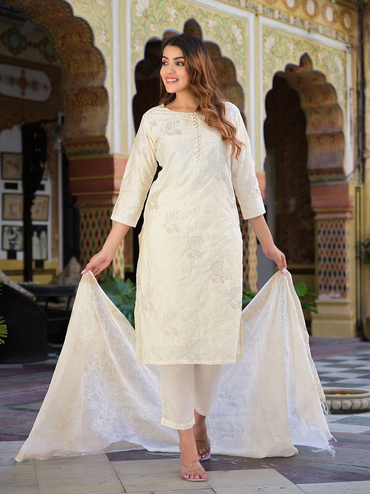 Cream-Solid-Chanderi-Silk-3-Piece-Kurta-Set