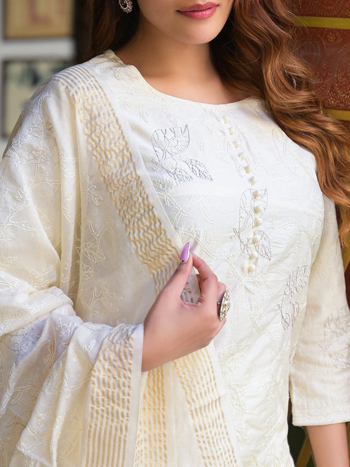 Cream-Solid-Chanderi-Silk-3-Piece-Kurta-Set