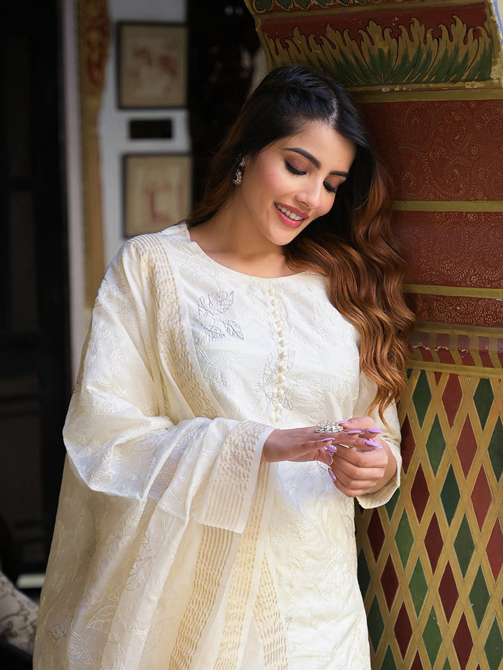 Cream-Solid-Chanderi-Silk-3-Piece-Kurta-Set