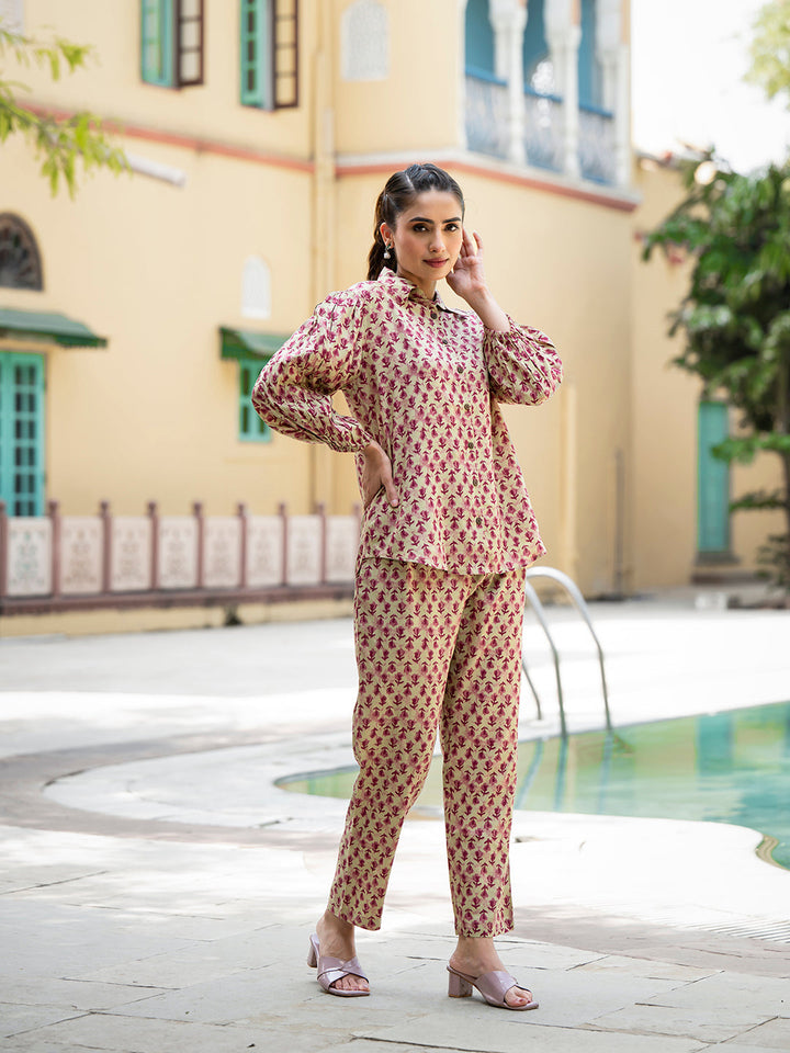 Red-Cotton-Floral-Print-Straight-Co-Ord-Set