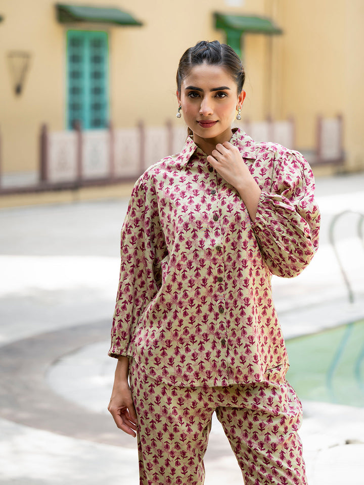 Red-Cotton-Floral-Print-Straight-Co-Ord-Set