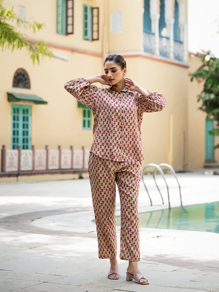 Red-Cotton-Floral-Print-Straight-Co-Ord-Set
