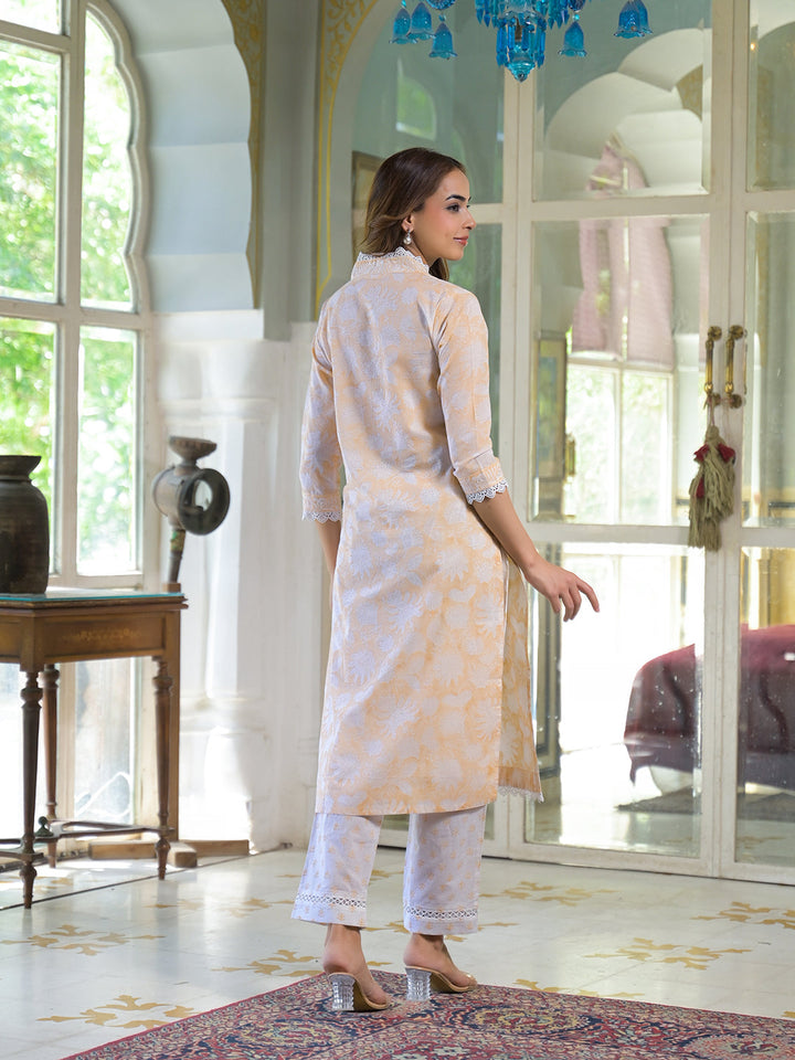 Peach-Cotton-Block-Print-3-Piece-Kurta-Set