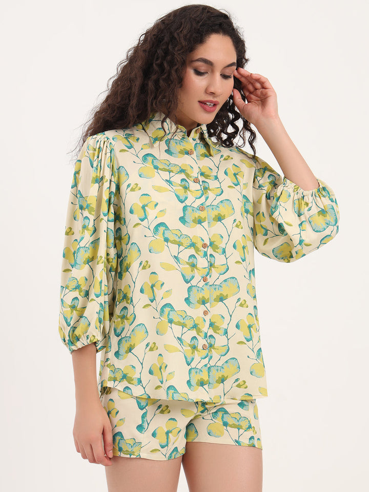 Green-Rayon-Hem-Shirt-Printed-Short-3-Piece-Co-Ord-Set