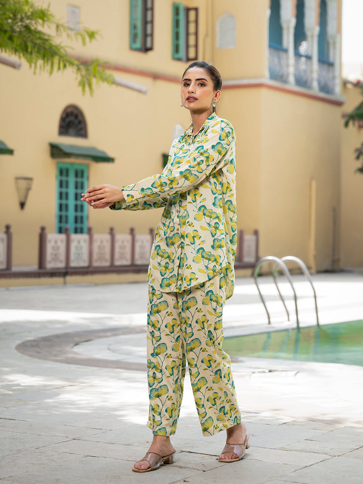 Green-Rayon-Floral-Printed-Shirt-Style-Co-Ord-Set