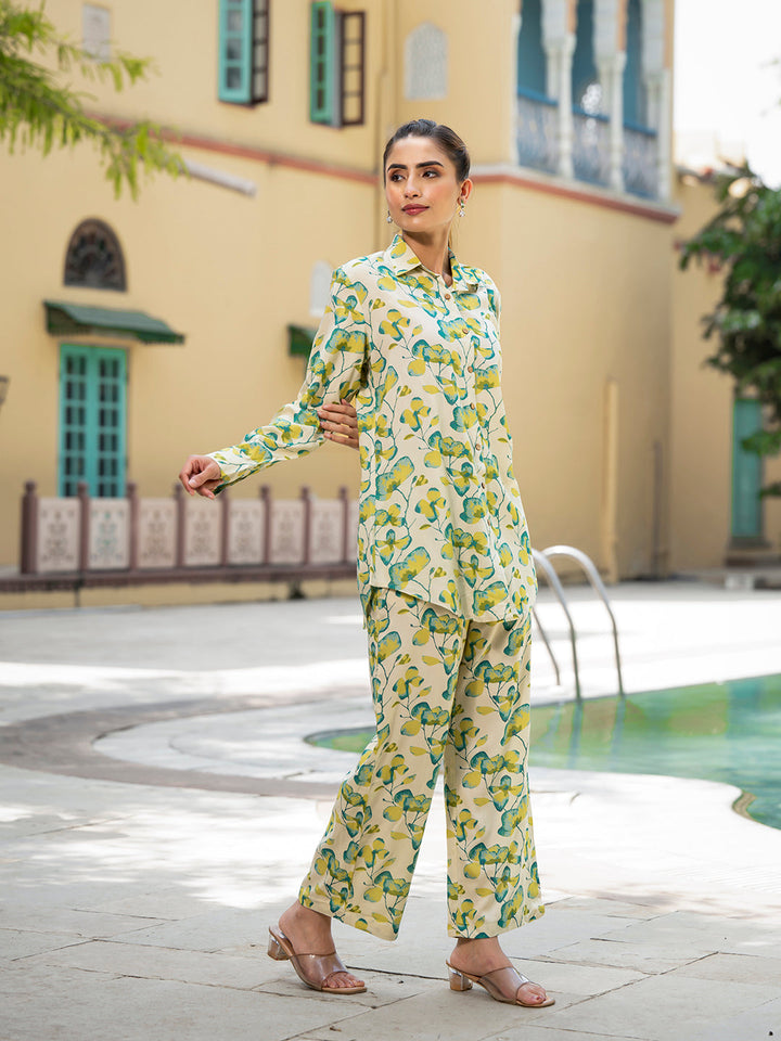 Green-Rayon-Floral-Printed-Shirt-Style-Co-Ord-Set