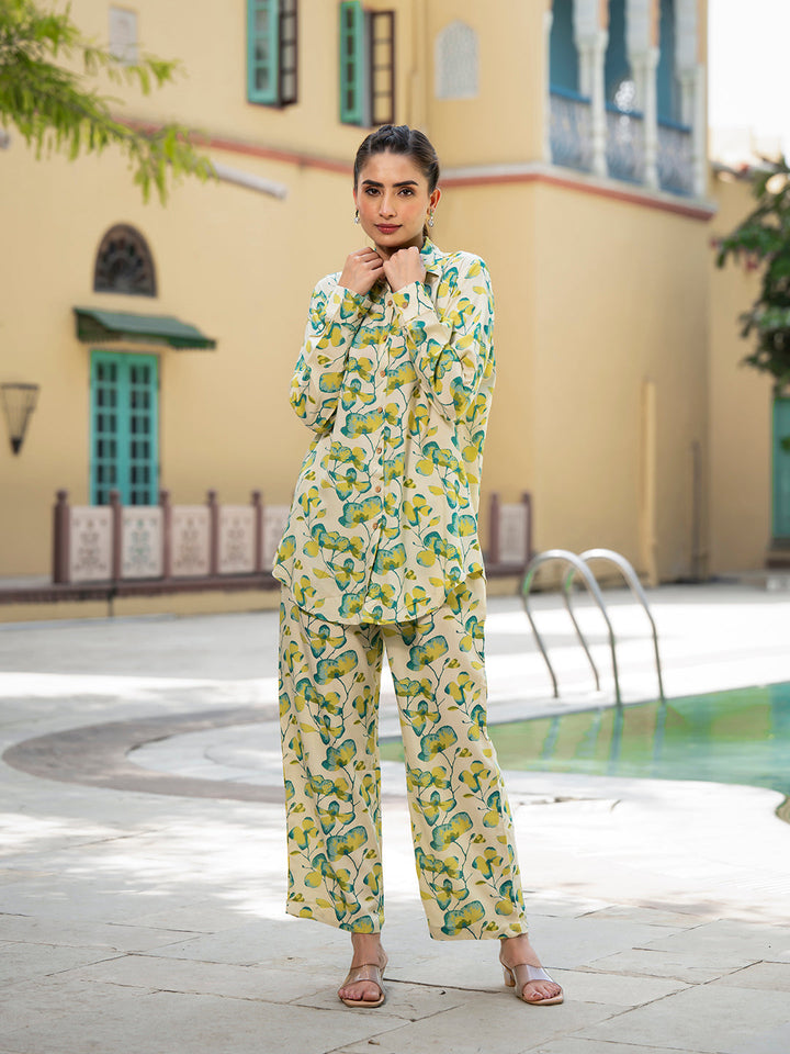 Green-Rayon-Floral-Printed-Shirt-Style-Co-Ord-Set