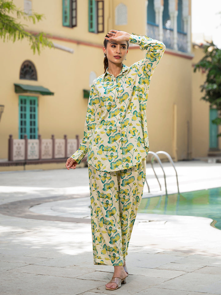 Green-Rayon-Floral-Printed-Shirt-Style-Co-Ord-Set