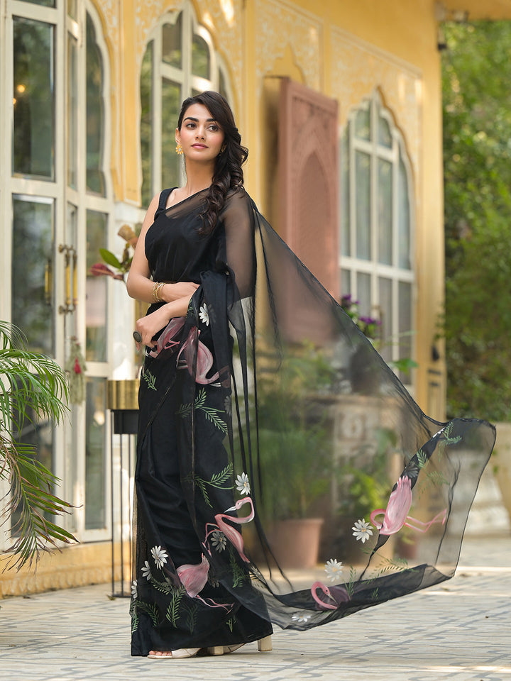 Black-Organza-Hand-painted-Saree