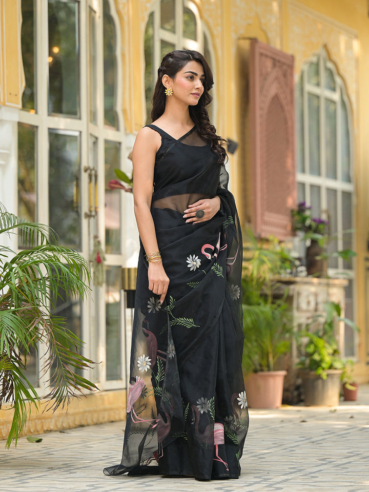 Black-Organza-Hand-painted-Saree