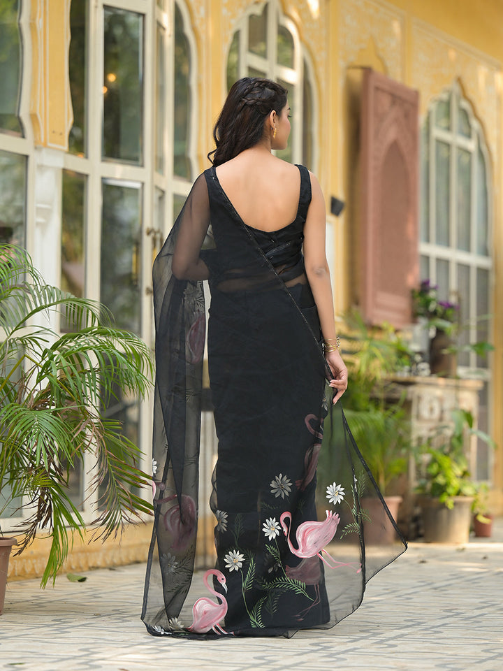 Black-Organza-Hand-painted-Saree