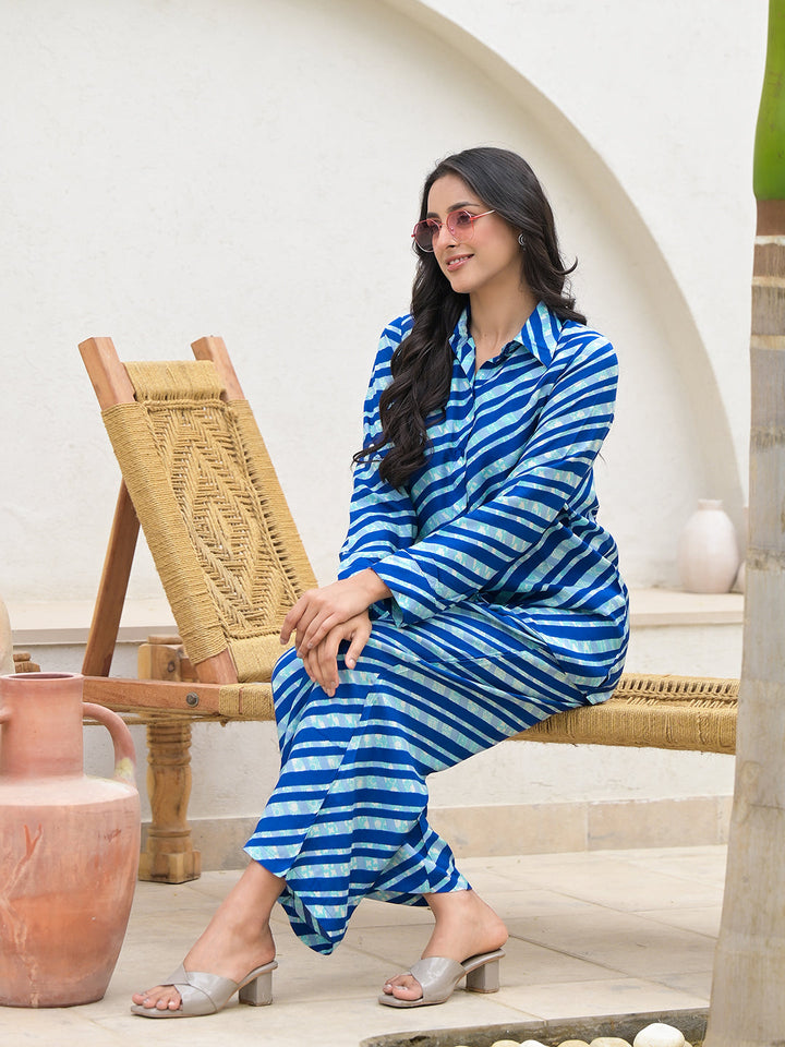 Blue-Muslin-Striped-Shirt-&-Trouser-Co-Ord-Set