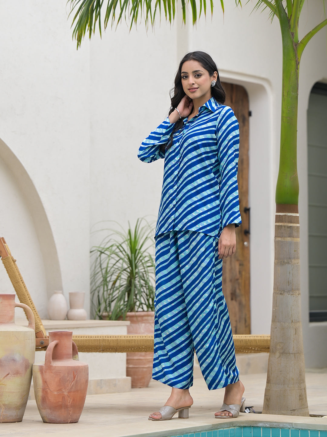 Blue-Muslin-Striped-Shirt-&-Trouser-Co-Ord-Set