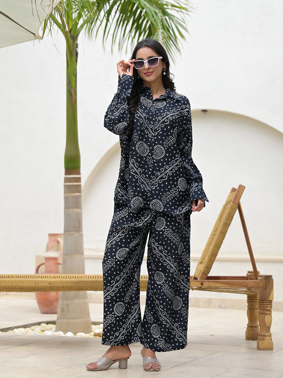 Black-Muslin-Abstract-Printed-Shirt-&-Trousers-Co-Ord-Set