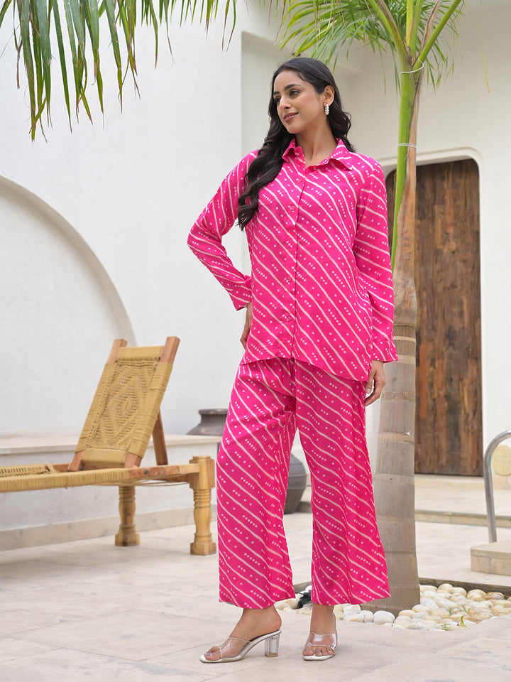 Pink-Muslin-Striped-Shirt-&-Trousers-Co-Ord-Set