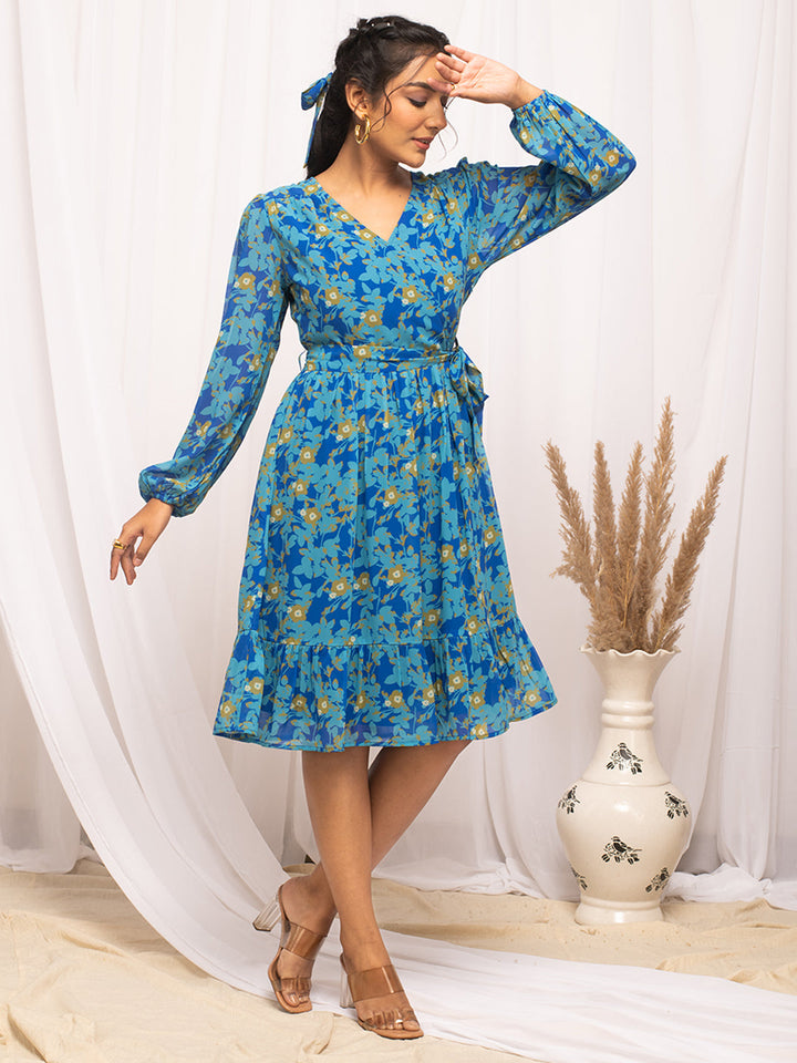 Sky-Blue-Georgette-Floral-Printed-Dress