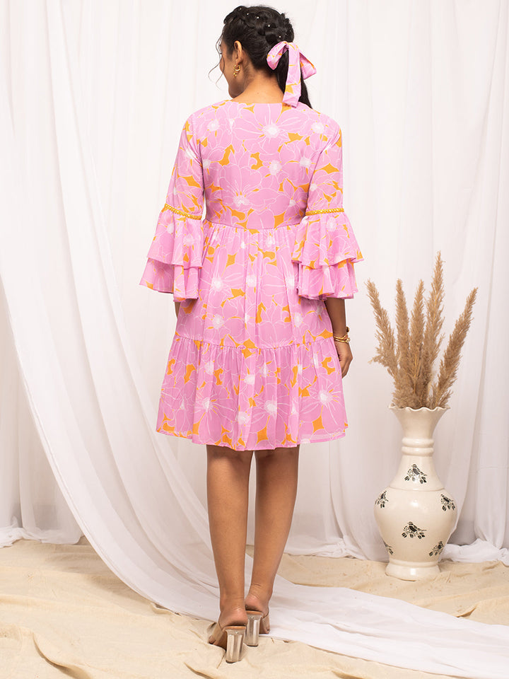 Light-Pink-Georgette-Floral-Printed-Dress