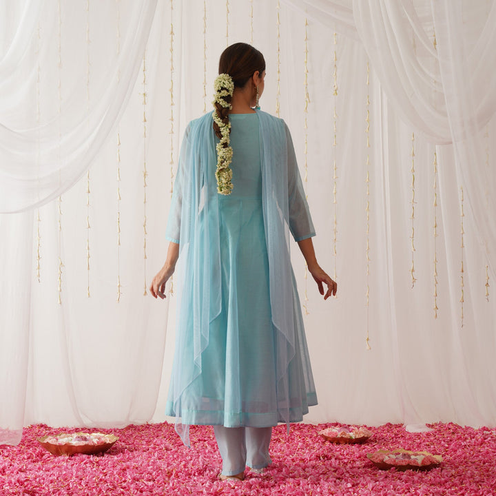 Sky Blue Chanderi Gota Patti Yoke Embroidered Anarkali Set