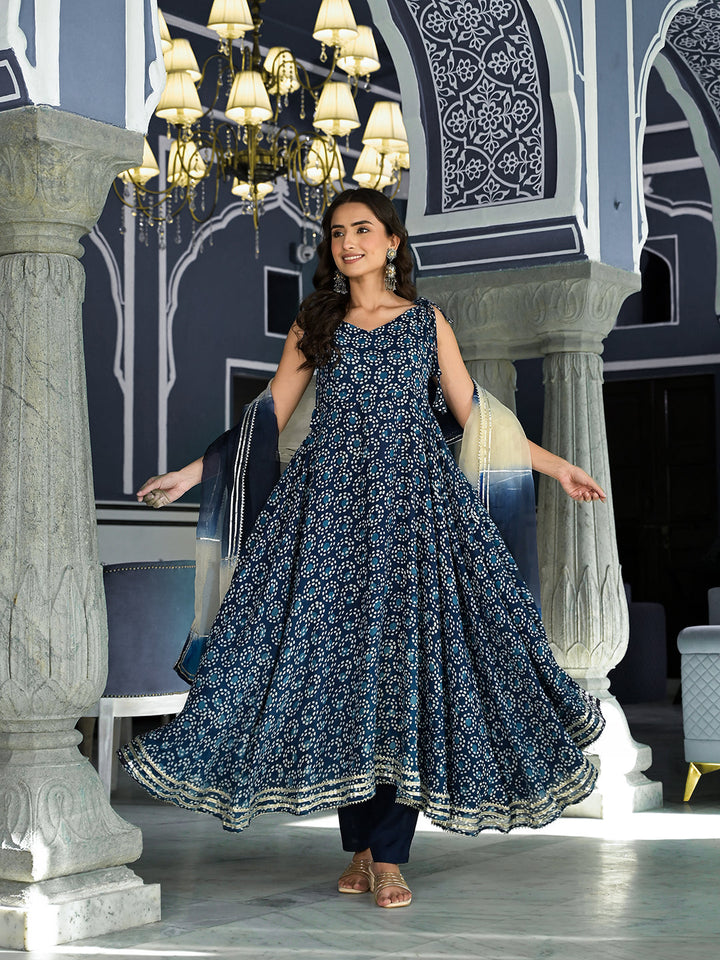 Indigo-Blue-Muslin-Floral-Print-3-Piece-Anarkali-Set