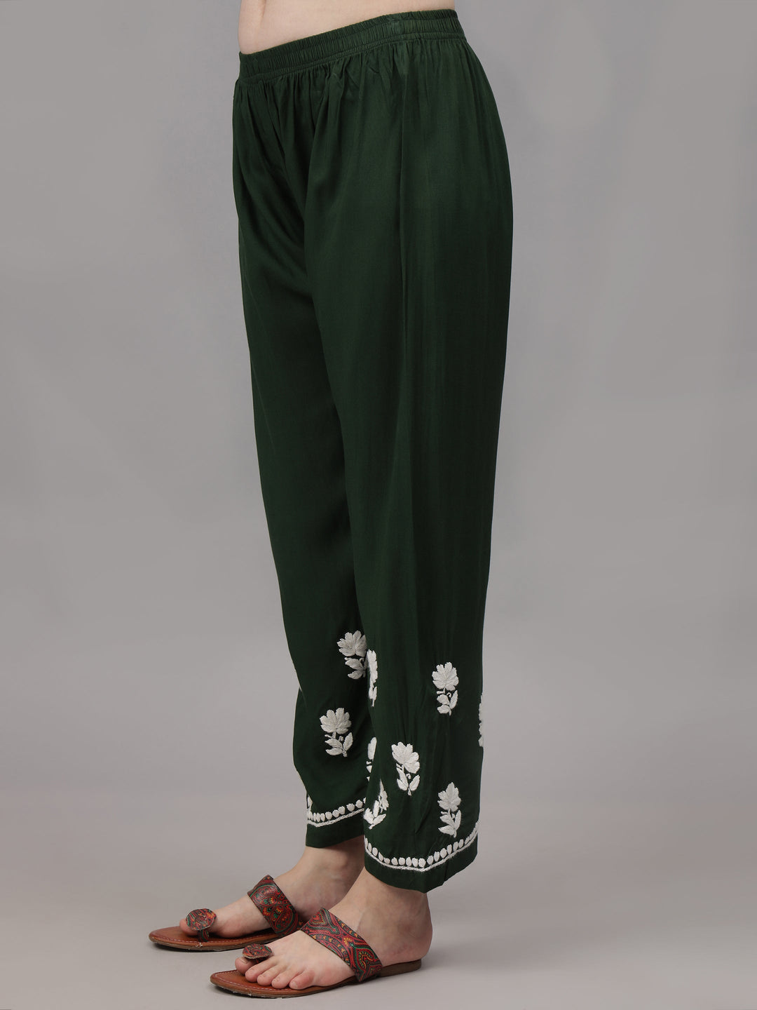 Dark-Green-Rayon-Embroidered-Chikankari-2-Piece-Kurta-Set