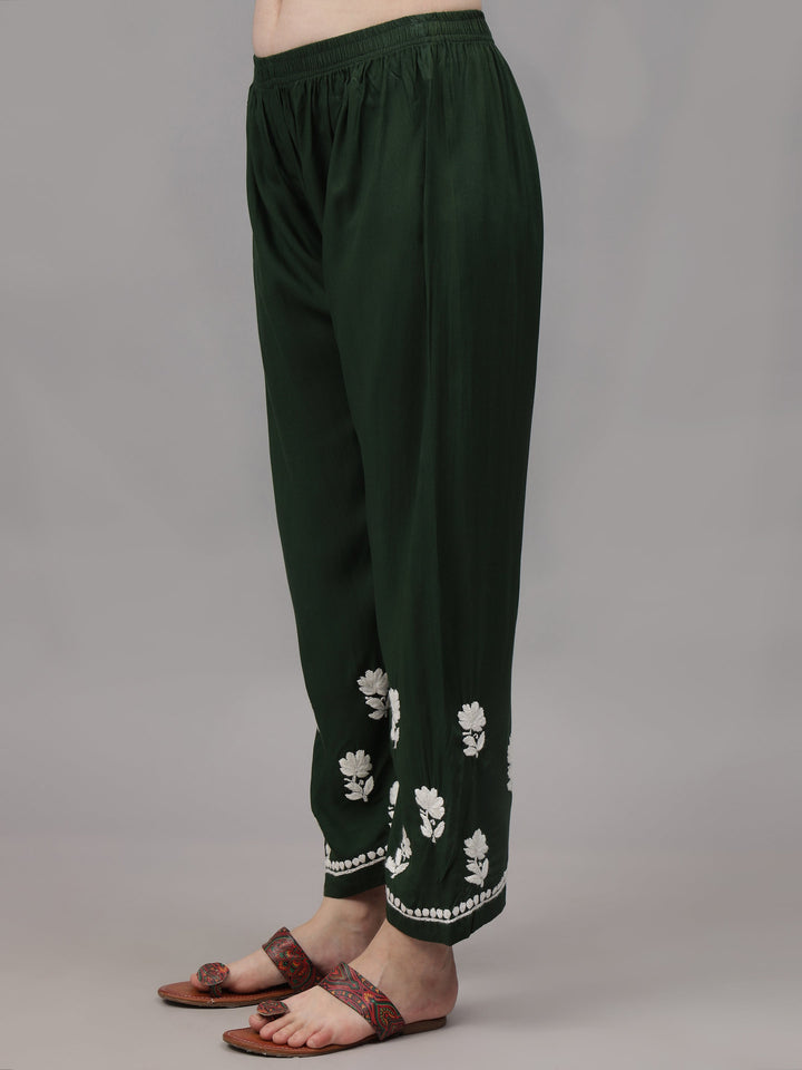 Dark-Green-Rayon-Embroidered-Chikankari-2-Piece-Kurta-Set