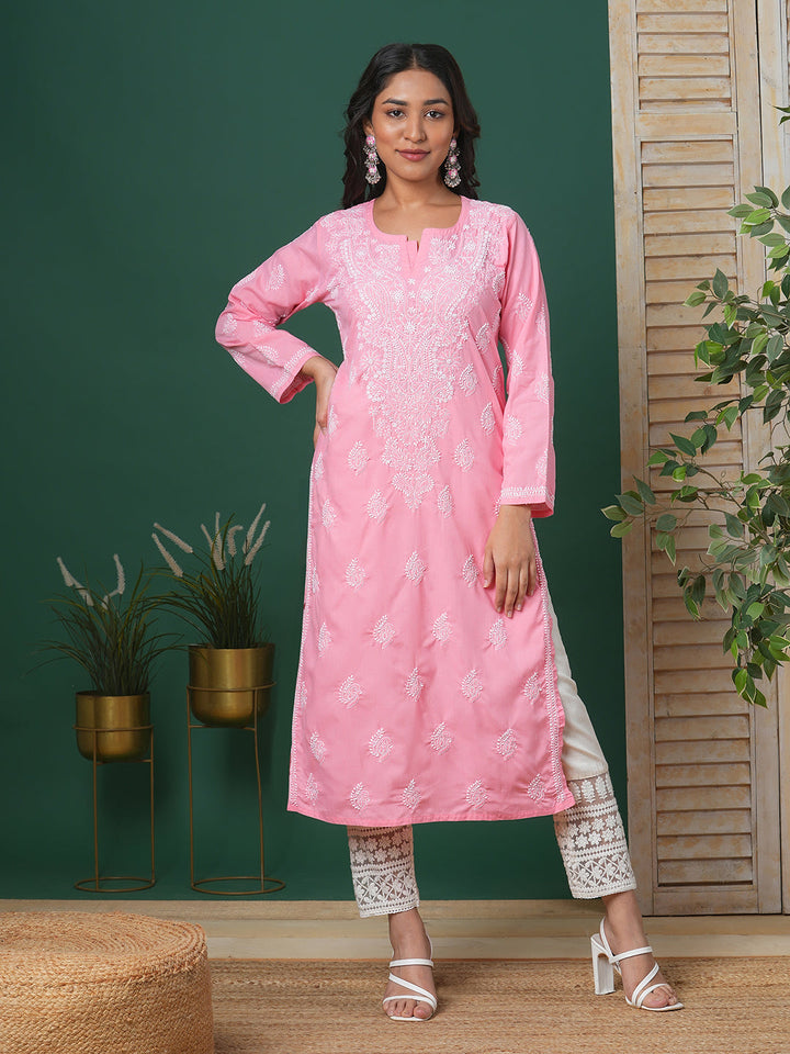 Dark-Peach-Cotton-Embroidered-Chikankari-Kurta