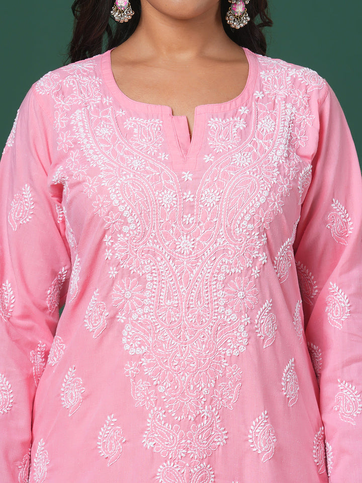 Dark-Peach-Cotton-Embroidered-Chikankari-Kurta