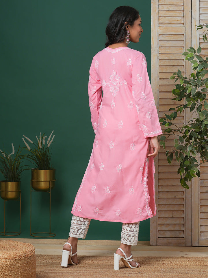 Dark-Peach-Cotton-Embroidered-Chikankari-Kurta