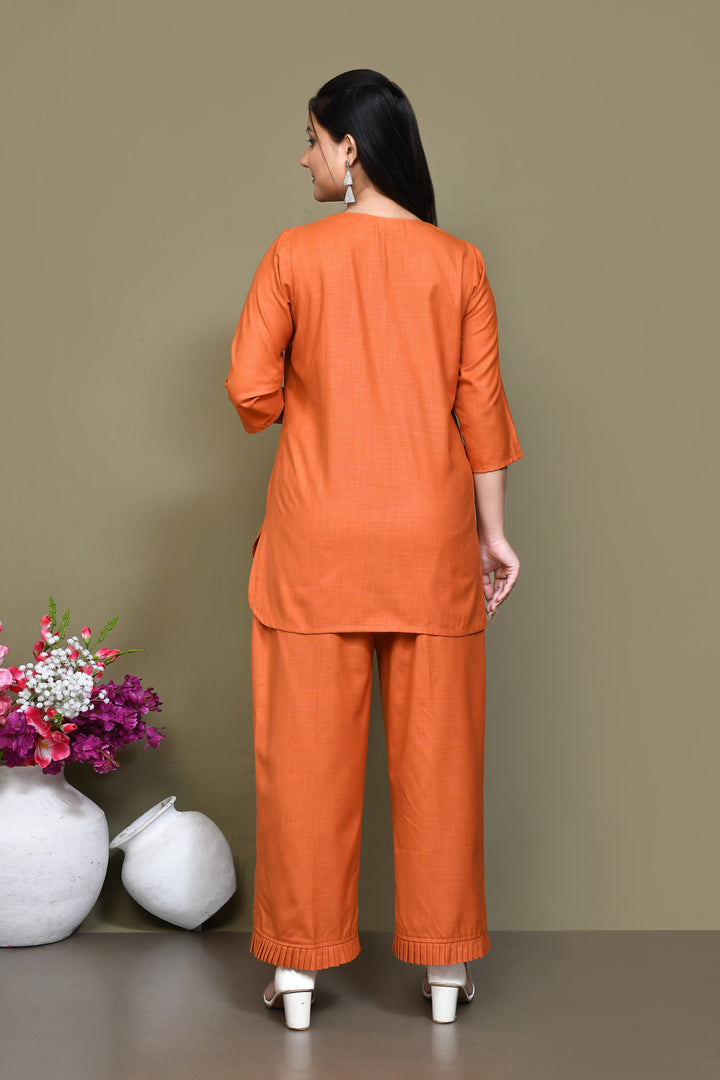 ZERESOUQ-Dark-Peach-Cotton-Slub-Solid-Co-ord-Sets
