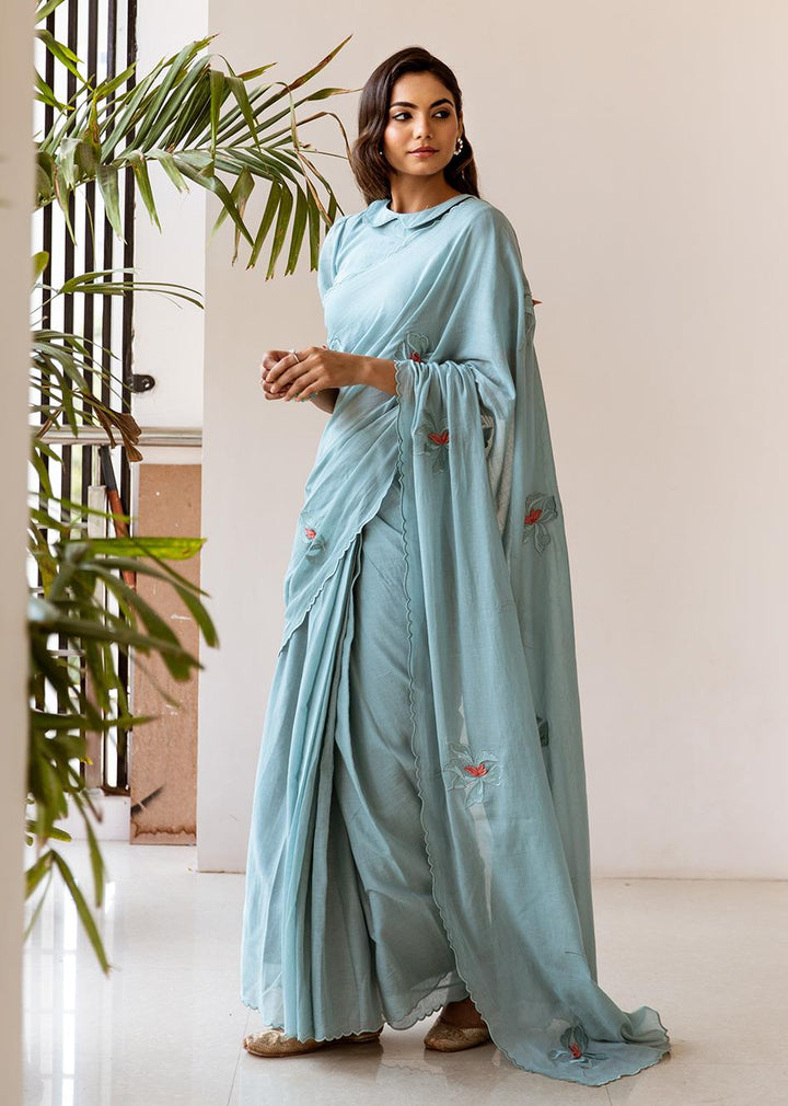 Diya-Powder-Blue-Embossed-Embroidered-Pre-Draped-Saree