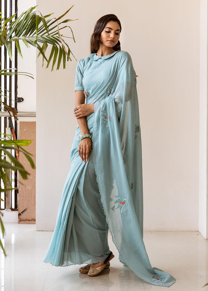 Diya-Powder-Blue-Embossed-Embroidered-Pre-Draped-Saree