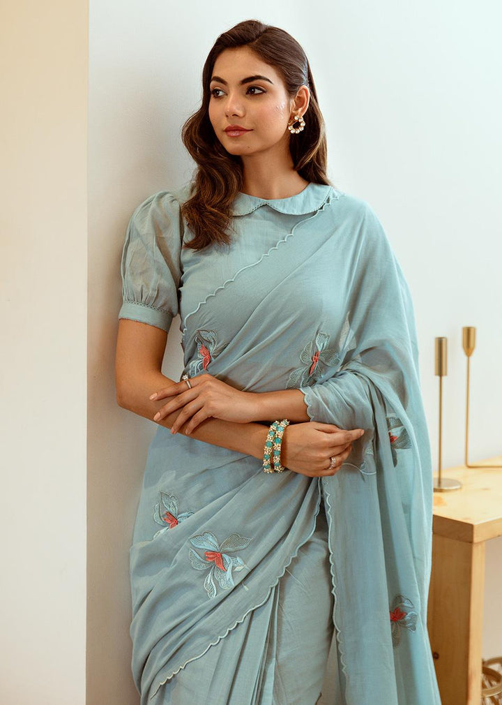 Diya-Powder-Blue-Embossed-Embroidered-Pre-Draped-Saree