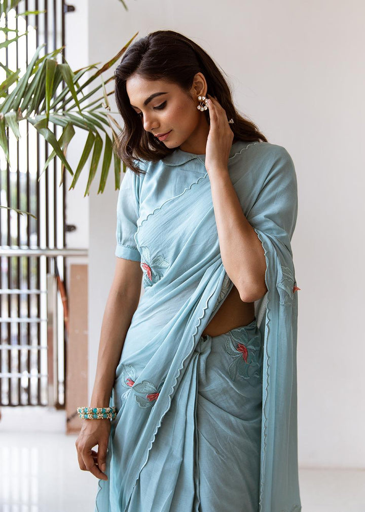 Diya-Powder-Blue-Embossed-Embroidered-Pre-Draped-Saree