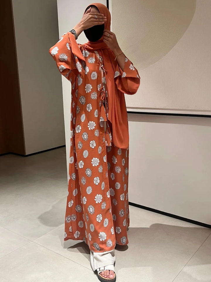 Orange Georgette Rust Aura Kimono & Sheila Set
