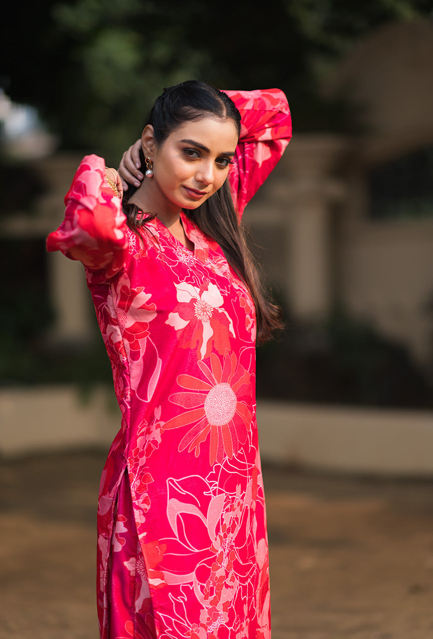 ZERESOUQ-Pink-Print-Velvet-2-Piece-Kurta-Set