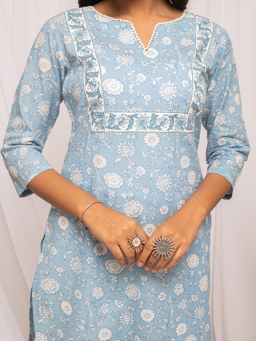 Sky-Blue-Cotton-Floral-Print-Straight-Kurta