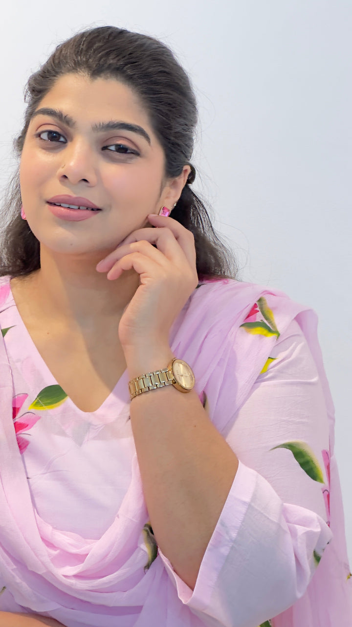 Pink-Cotton-Hand-Painted-Phool-Floral-Kurta-Set