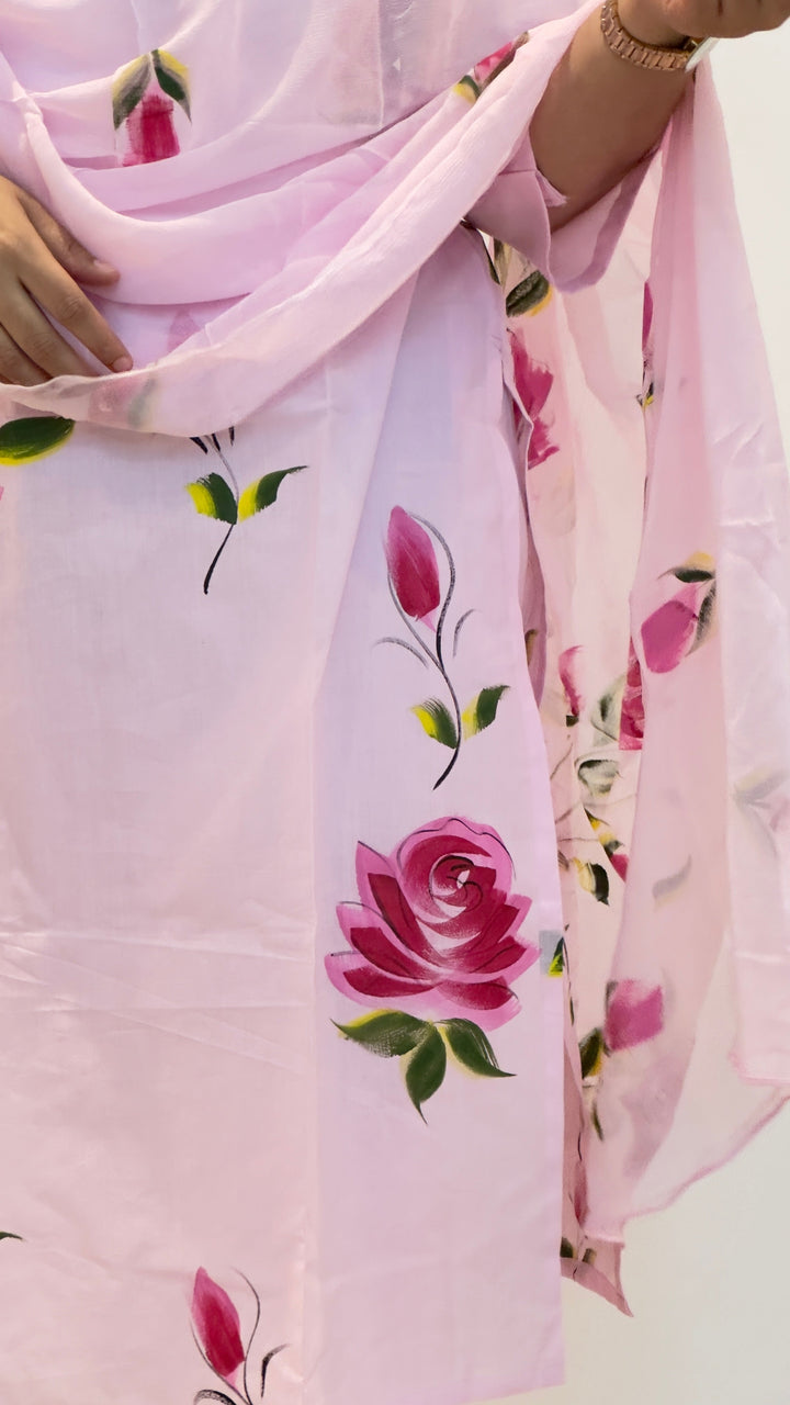 Pink-Cotton-Hand-Painted-Phool-Floral-Kurta-Set