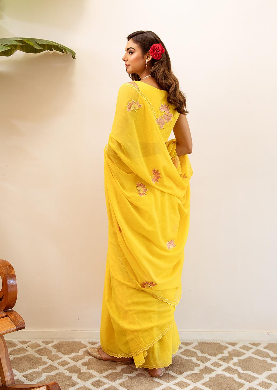 Gayatri-Yellow-Embossed-Embroidered-Pre-Draped-Saree