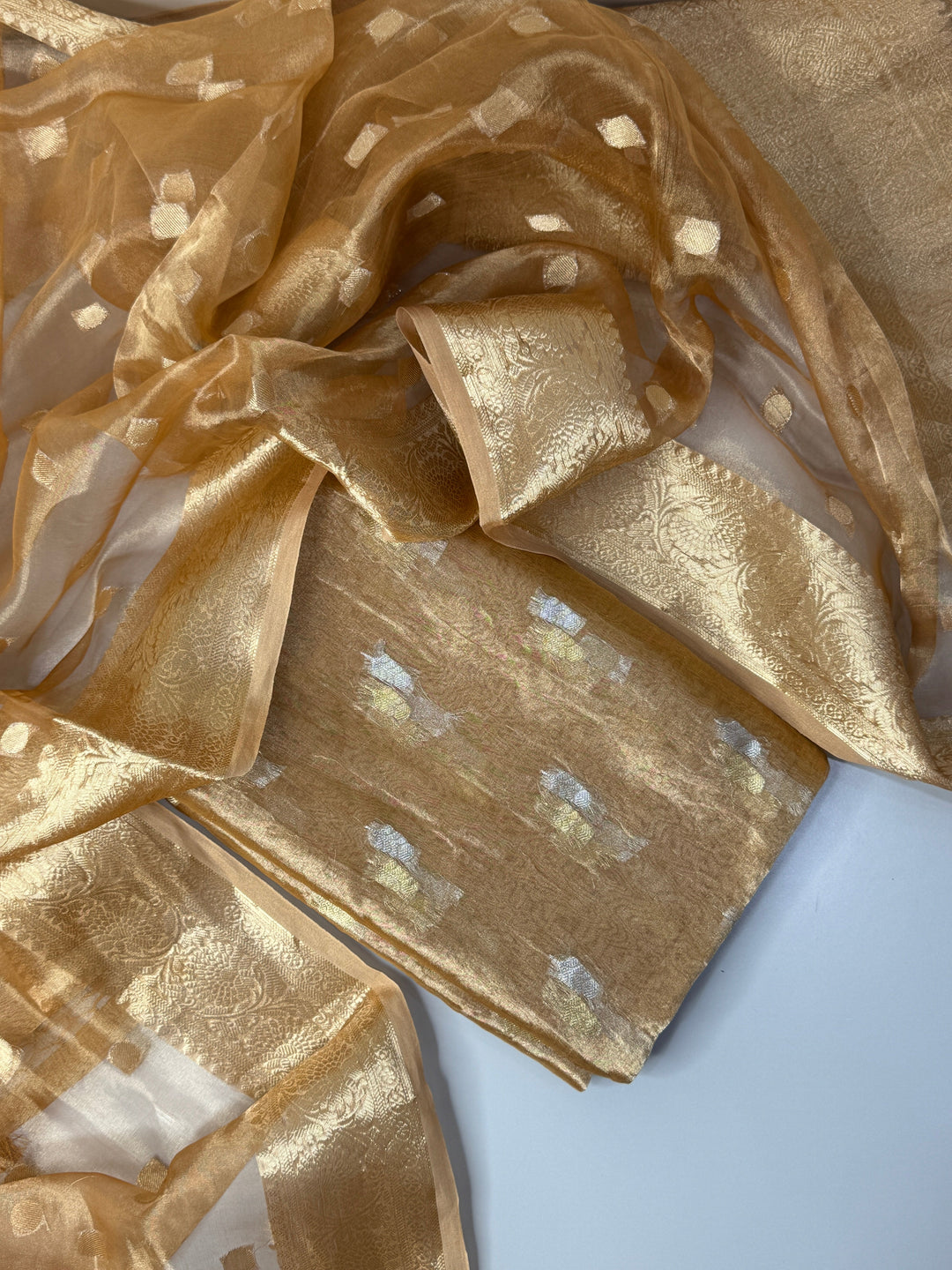 Gold-Pure-Banarasi-Tissue-2-Piece-Unstitched-Kurta-Set