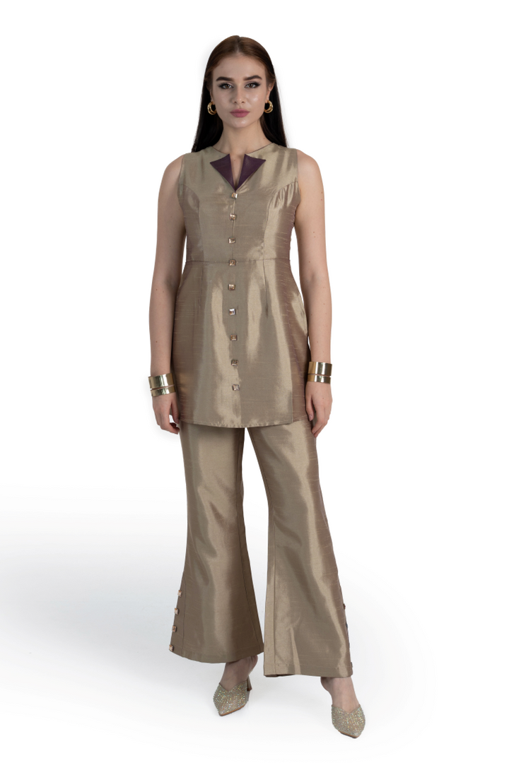 Golden Taffeta Kimaya Kurta & Pant Set